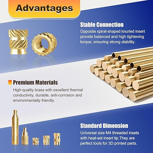 Miniatura 12 de Kadrick Kit surtido de 420 piezas de insertos roscados M3 M4 M5 para componentes de impresión 3D, tuercas moleteadas de latón métrico, inserción por