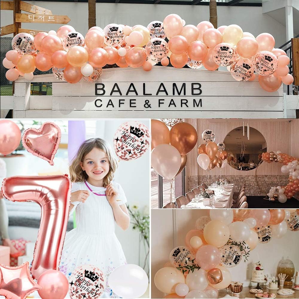 Mmtx Ballon 0 Deco Anniversaire Fille Rose Gold Decoration Anniversaire 10 An Fille Avec Etoile Coeur Feuille Ballon Joyeux Confettis Pour Les Bebe Douche 30 40 50 Ballon Chiffre Anniversaire Decorations