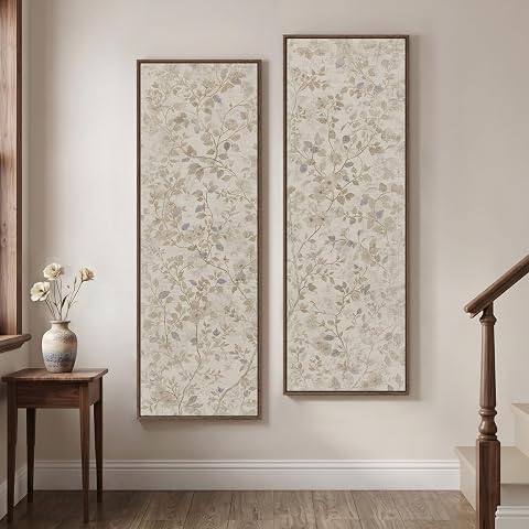 Framed Vertical Vintage Neutral Botanical Wall Art Set of 2, 60x20 inches