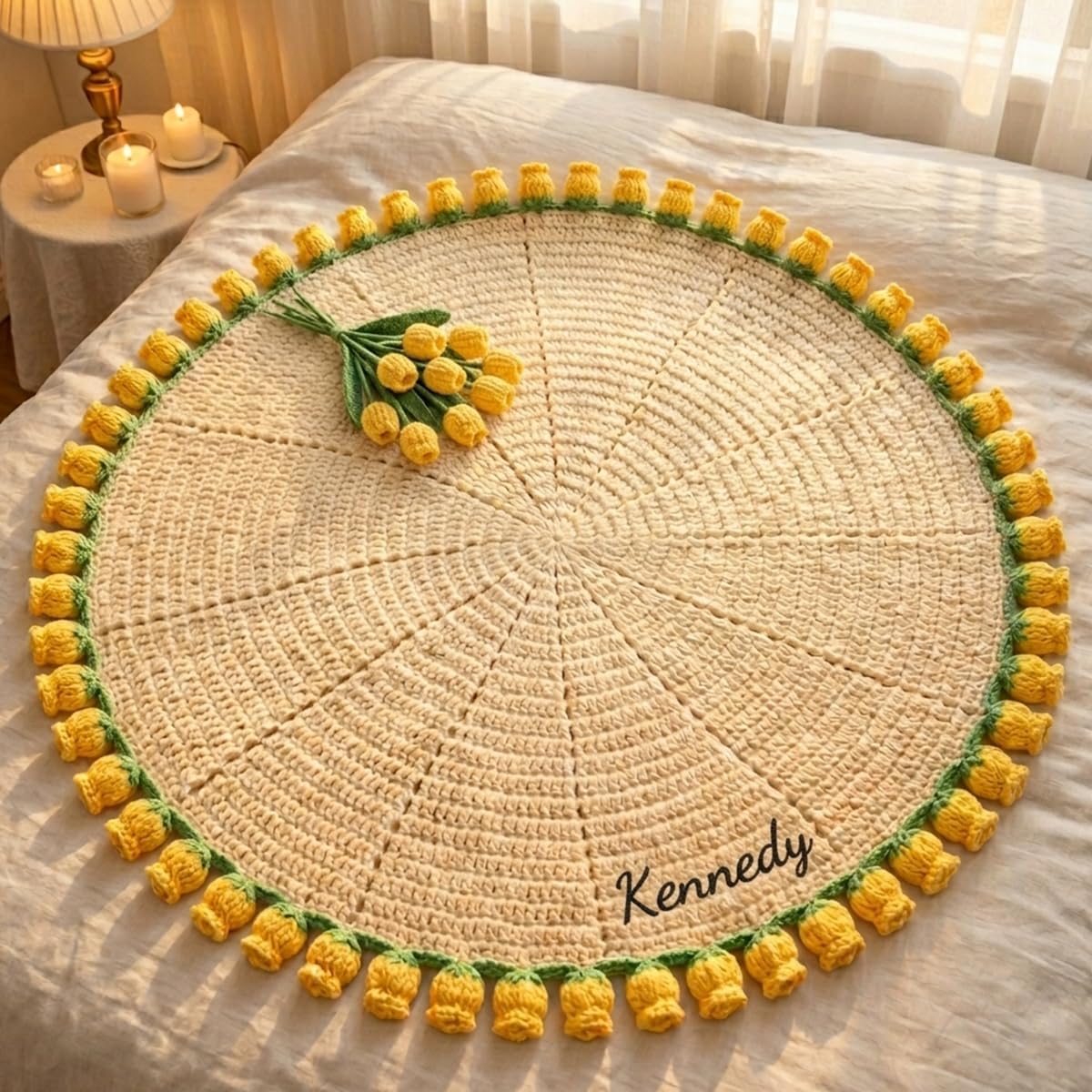 Personalized Crochet Flower Blanket Gift – Custom Crochet Flower Bouquet Blanket with Name, Finished Crochet Lily of the valley Gift For Mom, Mother'day, Valentine’s Day, Graduation Gift
