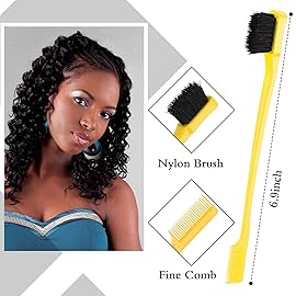 Geiserailie 3 Pcs Slick Back Hair Brush Set Bristle Brush Edge Control Teasing Comb for Women Black Hair(Yellow,Pink,Cyan)