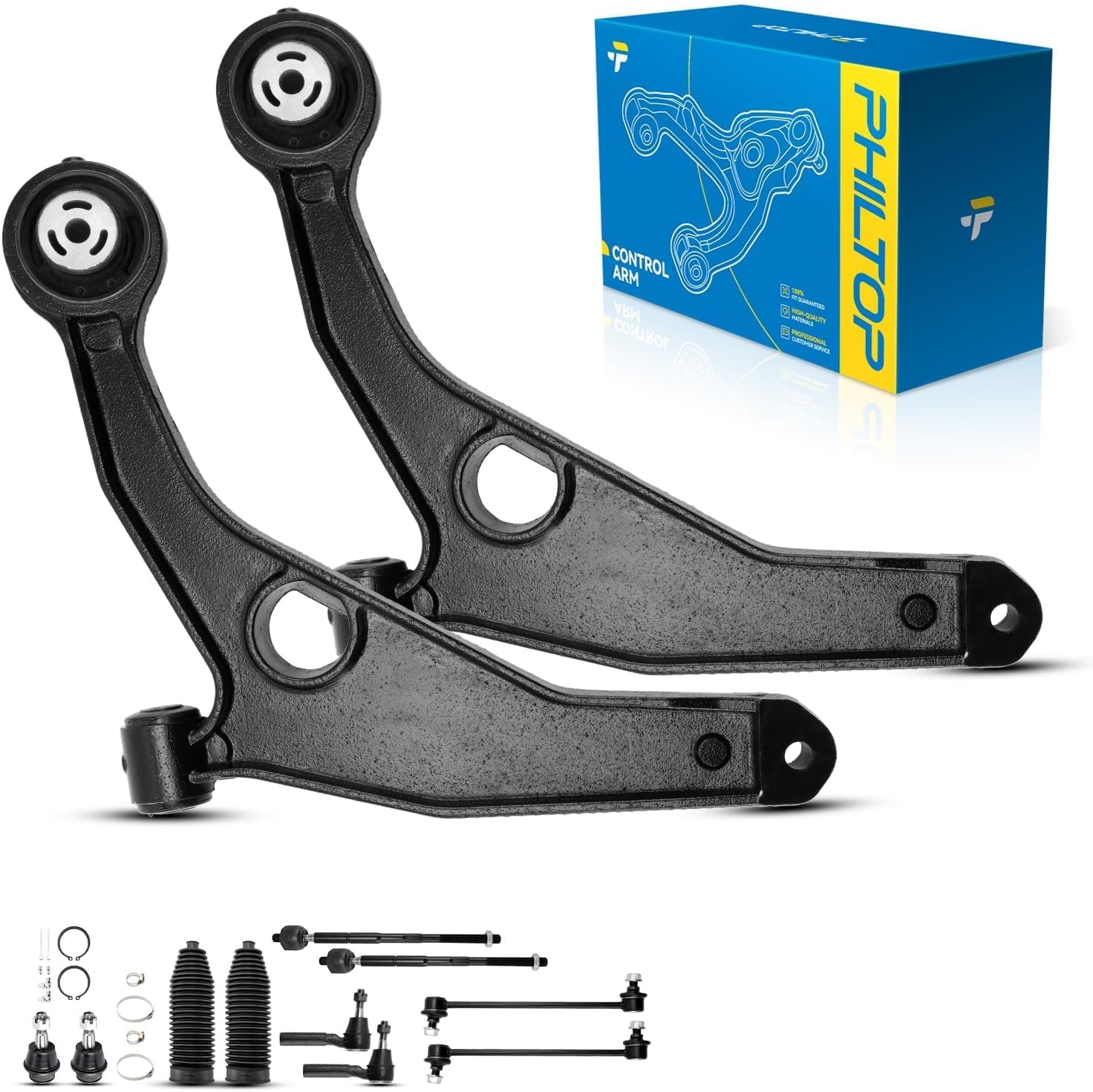 PHILTOP 12pcs Front Suspension Kit Fit for Dodge Journey 2009-2015,2 Lower Control Arms+2 Sway Bar End Links+4 Outer Inner Tie Rod Ends+2 Lower Ball Joints+2 Rack & Pinion Boots