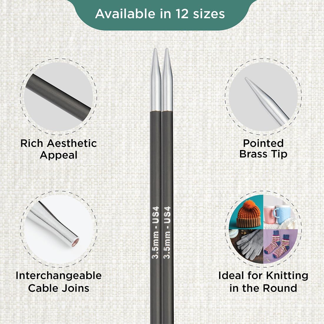 KnitPro Karbonz Interchangeable Circular Needle 5" (13cm) | US Size 4 (3.5mm)