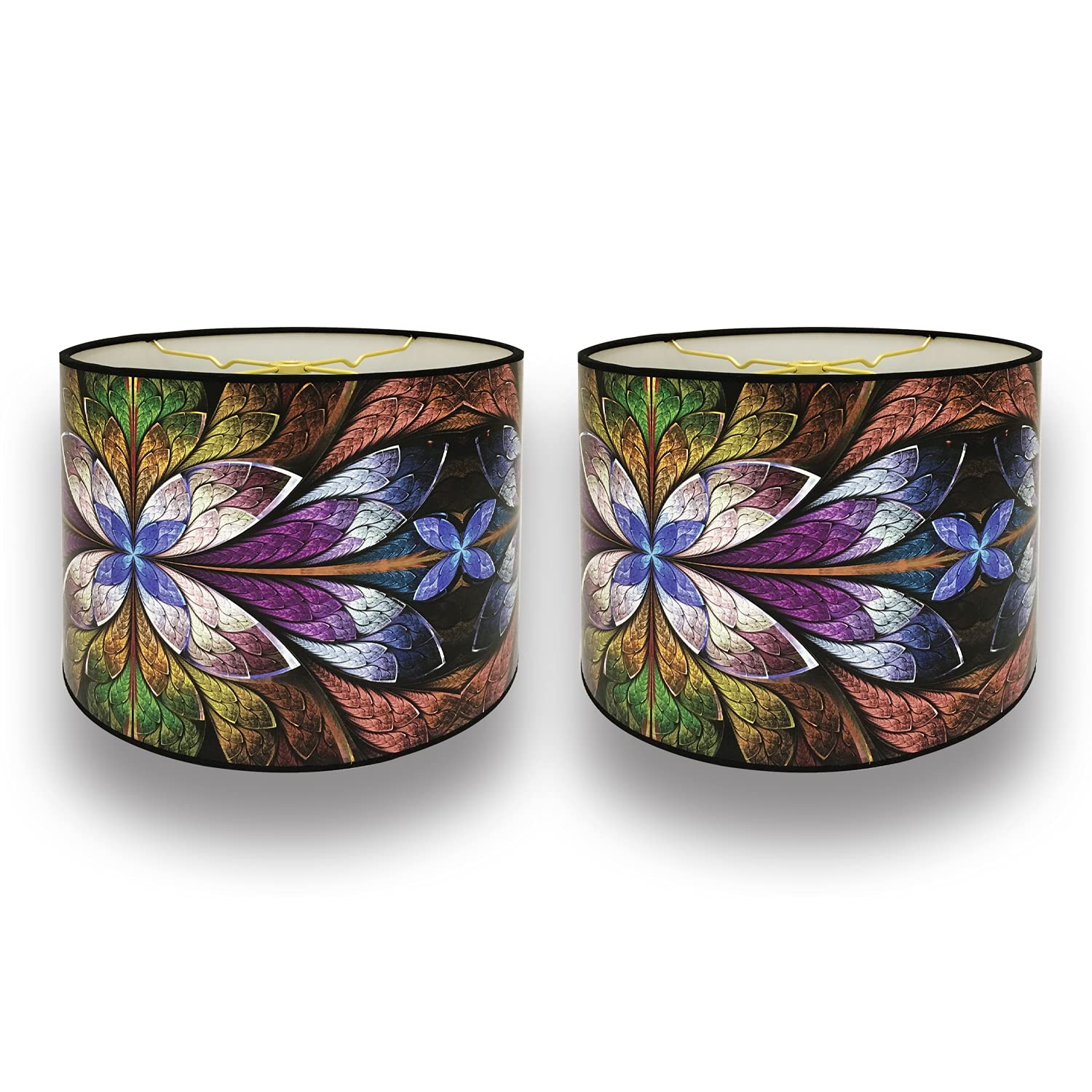 Royal Designs, Inc. Trendy Decorative Handmade Drum Shade, Made in USA, 12in, HBC-8040-12-2, Purple Lotus - 2 Pk