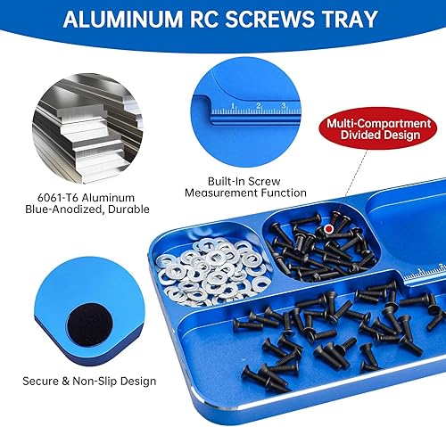 Miniatura 3 de Bandeja de tornillos RC de aluminio y llave de rueda de 0.669 in y llave hexagonal cruzada pequeña, juego de herramientas de reparación RC para 1/24