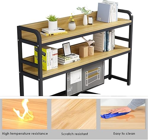 Miniatura 6 de Estantería para escritorio de computadora, estantería de escritorio, estantería de escritorio de hierro forjado y metal de 2 niveles para escritorio