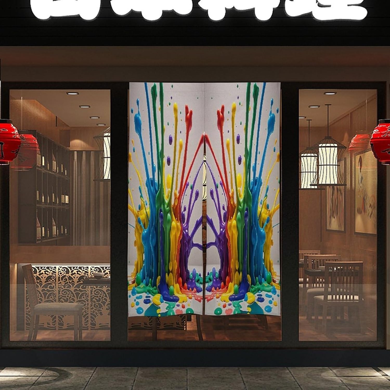 Colorful Paint Splatter Art Door Curtain Printed Doorway Noren Japanese Style Doorway Room Divider Curtains for Privacy Partition Divider Kitchen Home Decorations Wall Hanging