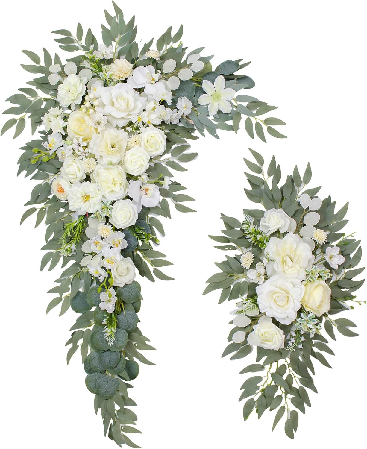 Wedding Arch Flowers (Set of 2) Wedding Decor and Artificial Flower Arrangements Decorations for Reception,Welcome Sign and Ceremony Backdrop (White)