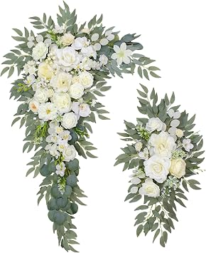 Wedding Arch Flowers Set of 2 Wedding Decor and Artificial Flower Arrangements Decorations for Reception,Welcome Sign and Ceremony Backdrop White