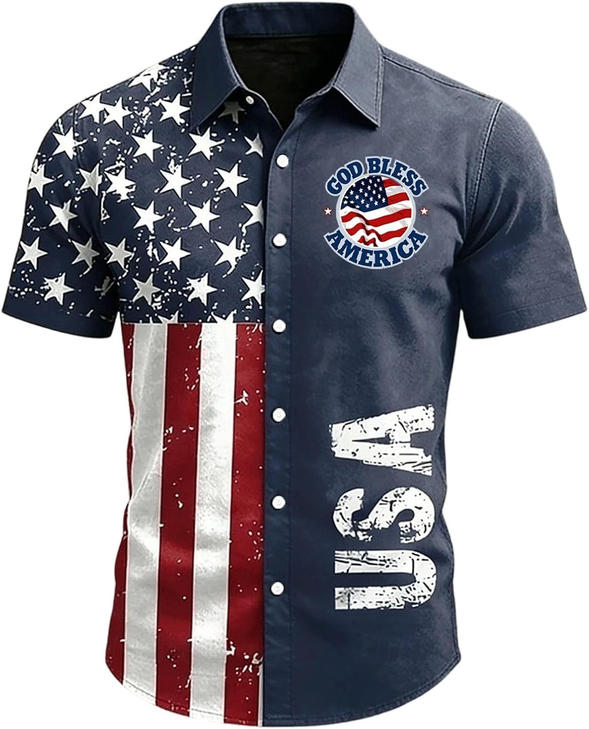 USA Anniversary Shirts Mens Hawaiian Button Down Collared Lightweight Breathable Freedom Independent Top