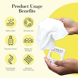 Herban Essentials - Lemon Wipes & Towelettes - Essential Oil Wipes for Make Up, Hands, Face & Body - Travel Size Essentials & Toiletries - Natural, Individually Wrapped, Disposable & Moist (20 count)
