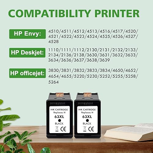 Miniatura 2 de Tinta 63 XL 63XL Negro para HP 63 HP63 Cartuchos de tinta para impresoras HP para Envy 4520 4512 4516 Officejet 5260 5252 3830 3833 4655 5255