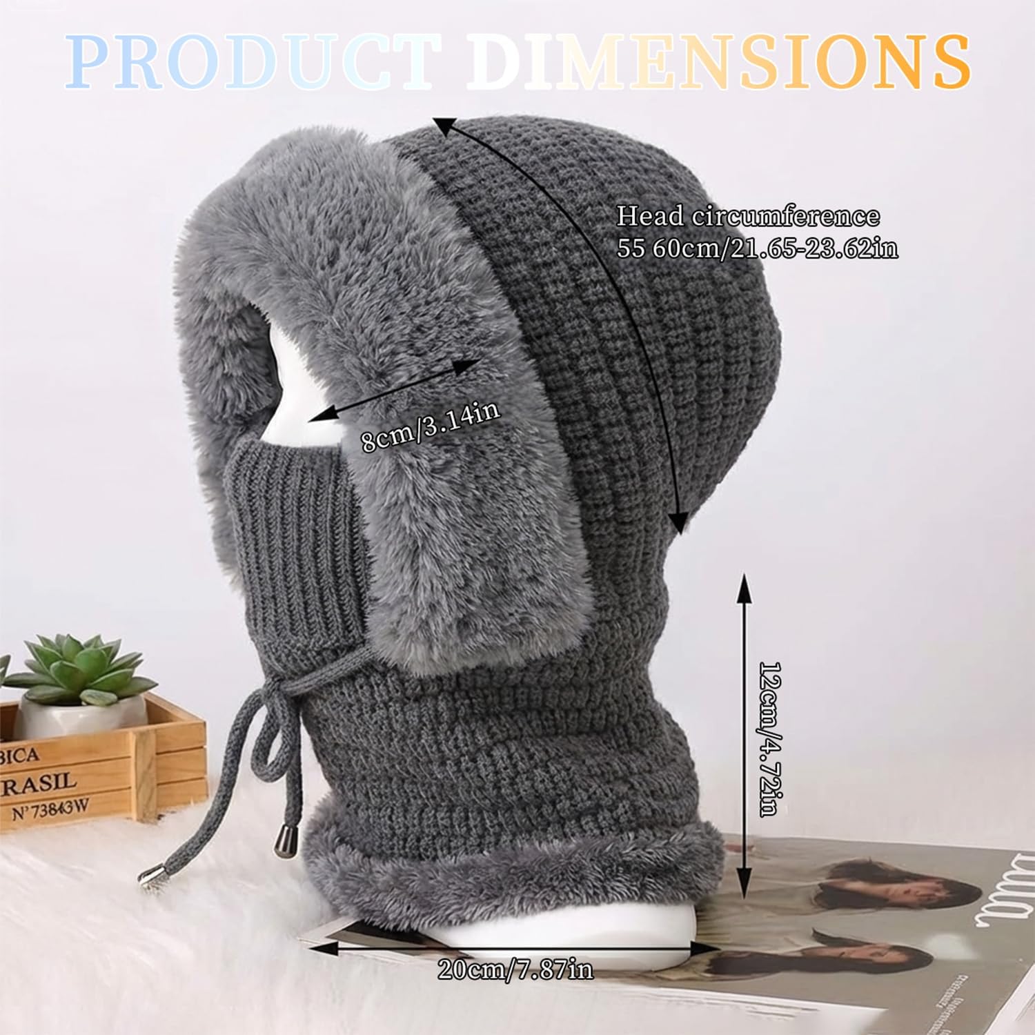 3 in 1 Beanie Hat for Women,3 in 1 Beanie Hat with Scarf and Mask,Cold Knitted Hats Wind Resistant Hooded Scarf