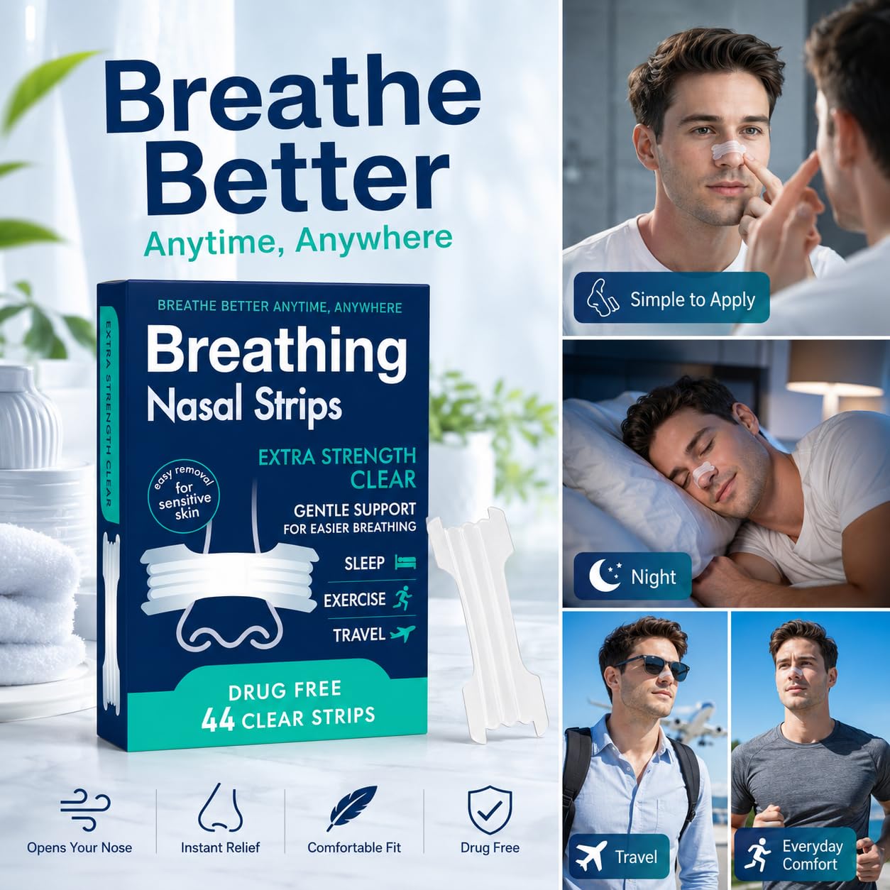 2BoxesClear Nasal Strips 44 Count, Extra Strength Nose Strips for Daily Comfort