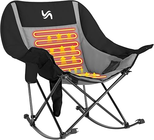 Miniatura 14 de ABORON Silla mecedora de gran tamaño para adultos, silla de césped plegable totalmente acolchada para exteriores con bolsillo lateral, silla Verde