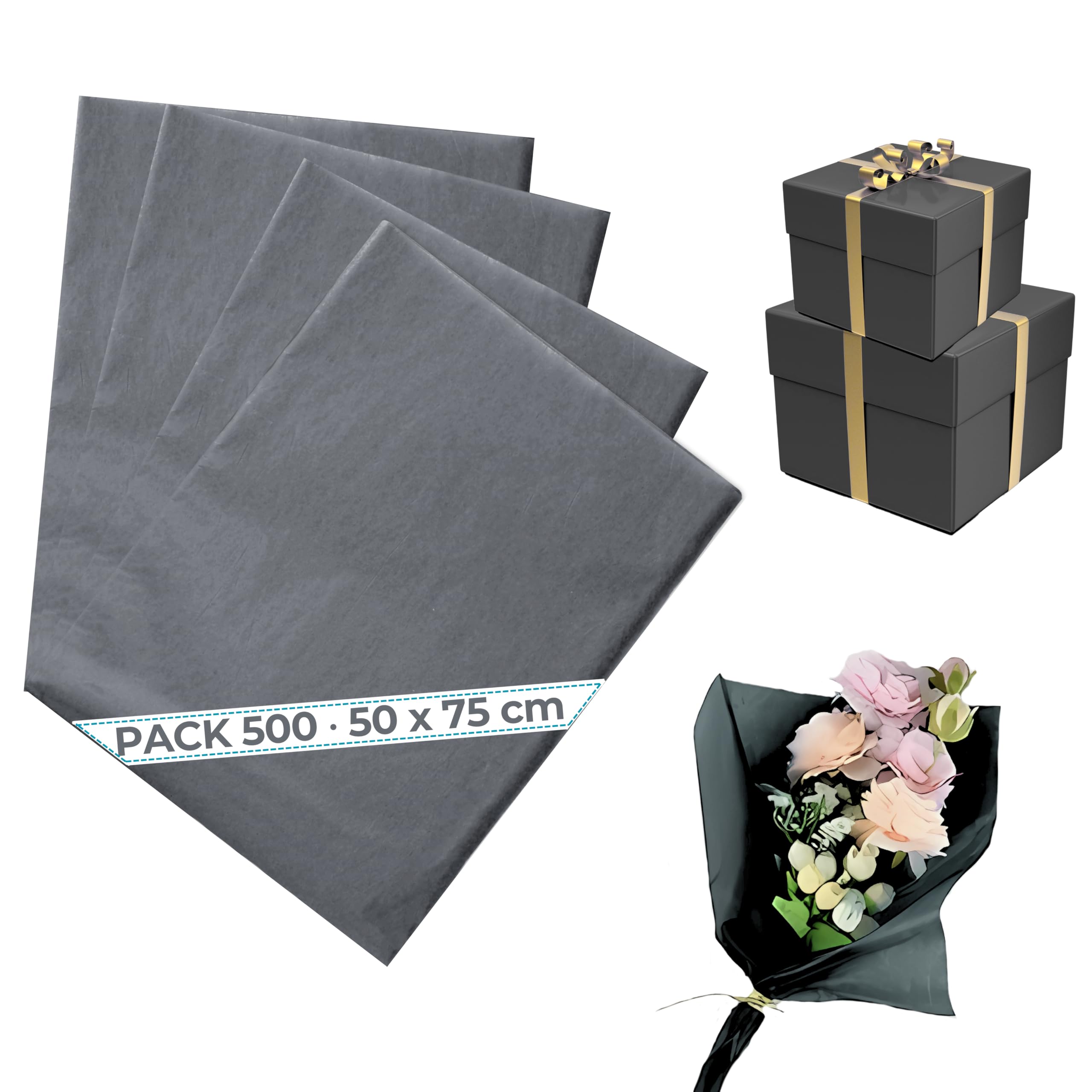 Papier de Soie Gris Espace Profond (Pack 500) 50x75cm