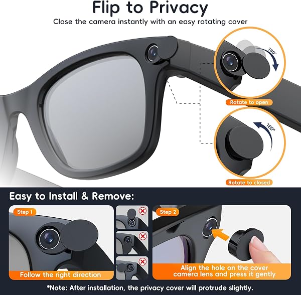 YaCeSyn 4 Pcs 180° Rotating Privacy LED Light Blocking Cover for Ray-Ban Meta Wayfarer/Skyler/Headliner (Gen 2) & Oakley Meta HSTN Smart Glasses Accessories, Reusable Blackout Webcam Covers - 2