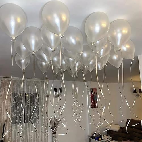 Miniatura 3 de Globos de látex blanco perla de 10 pulgadas, 100 globos gruesos para decoración de cumpleaños (blanco perla)