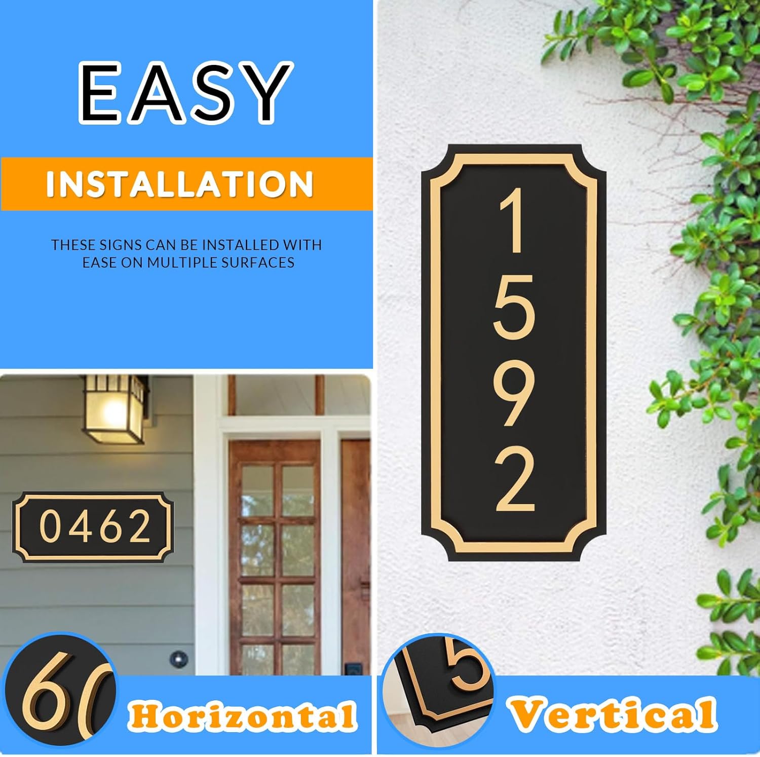 Modern House Address Number Sign,Two Sets of Numbers (0-9),Street Mailbox Number,Personalized Home Address Plaques for House, Mailbox, Apartment, School,Office,Garden,Yard,Street (GOLD)