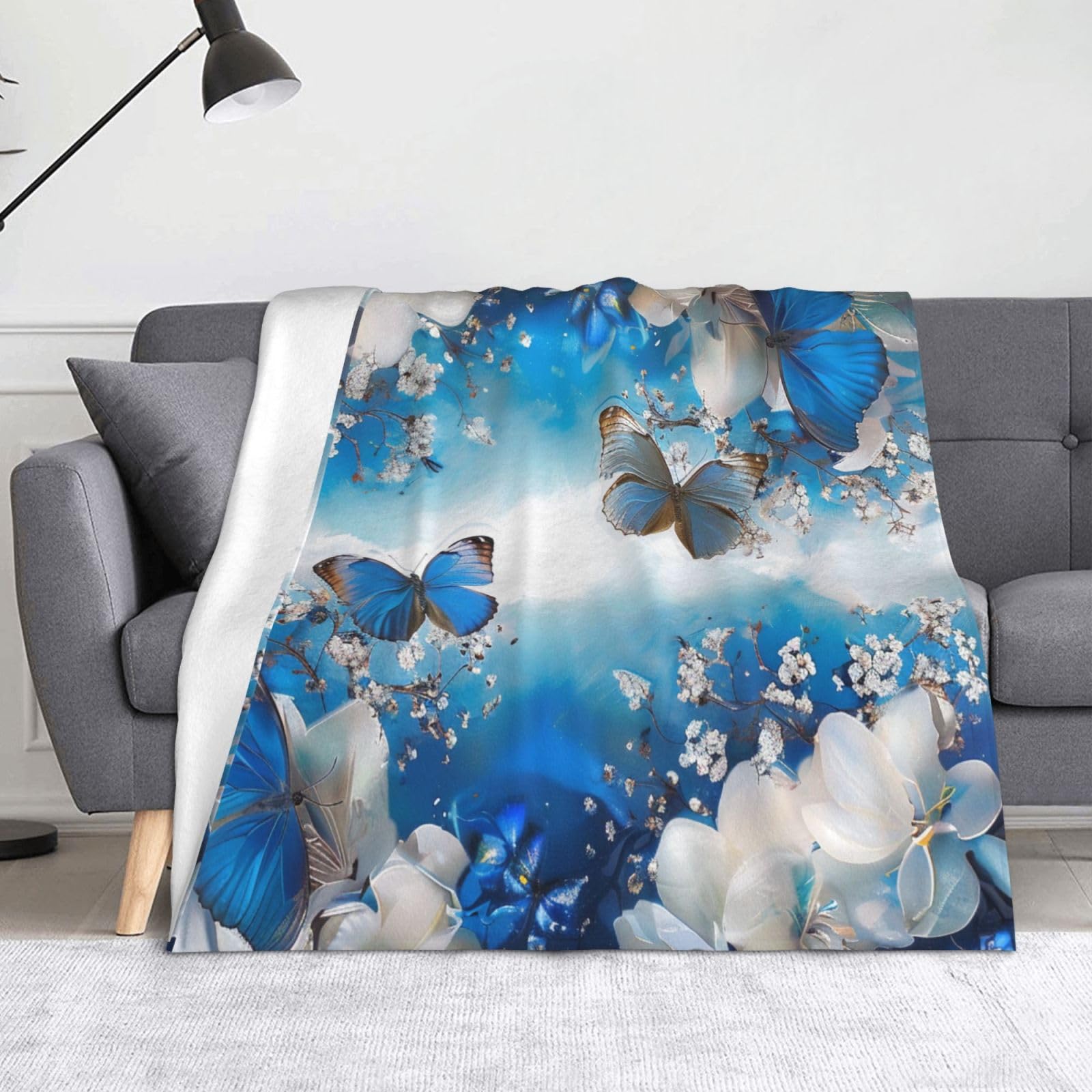 Petite couverture chaude fleurs et papillons, idée cadeau cocooning