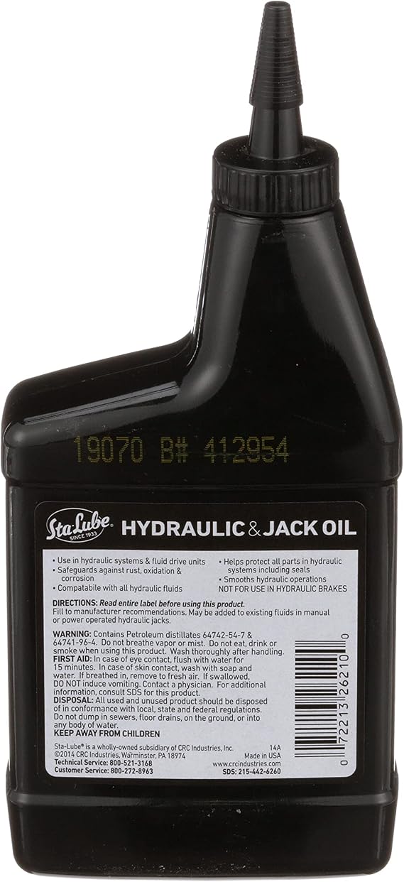 Sta-Lube Hydraulic & Jack Oil SL2621 - 15 Fl. Oz., Anti-Foam, Anti-Rust 20W Non-Detergent Oil, Amber