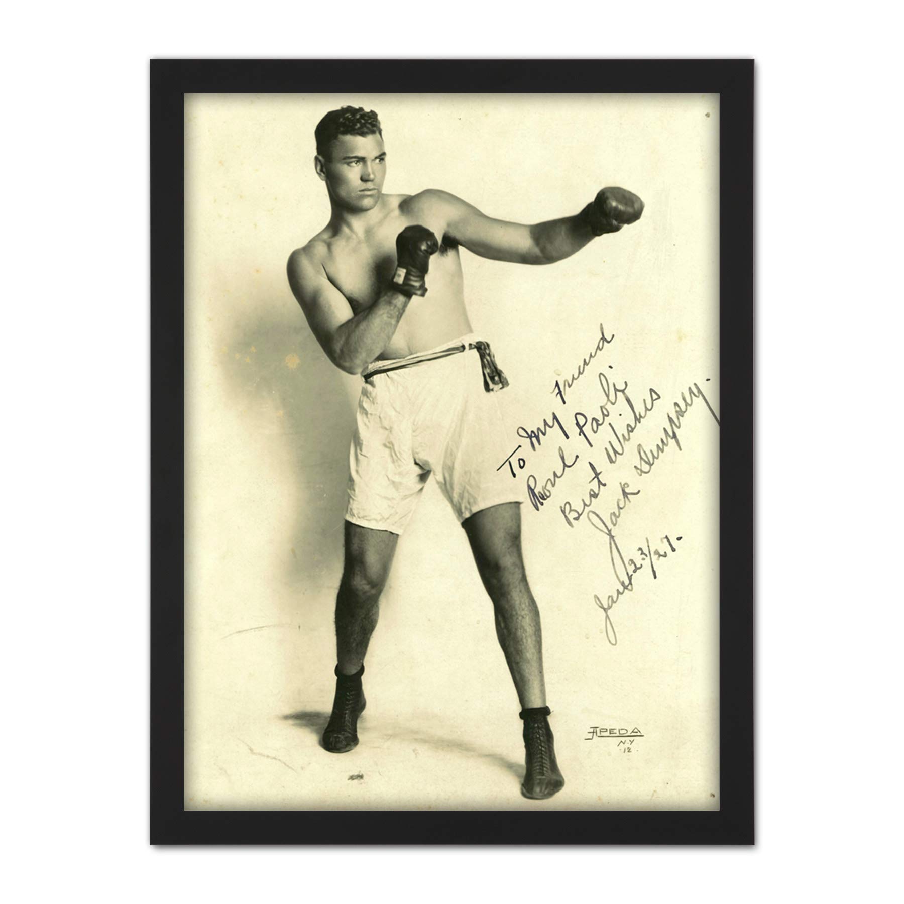 Boxer Mauler Jack Dempsey Autographed Studio Photo Large Framed Art Print Poster Wall Decor 18x24 in