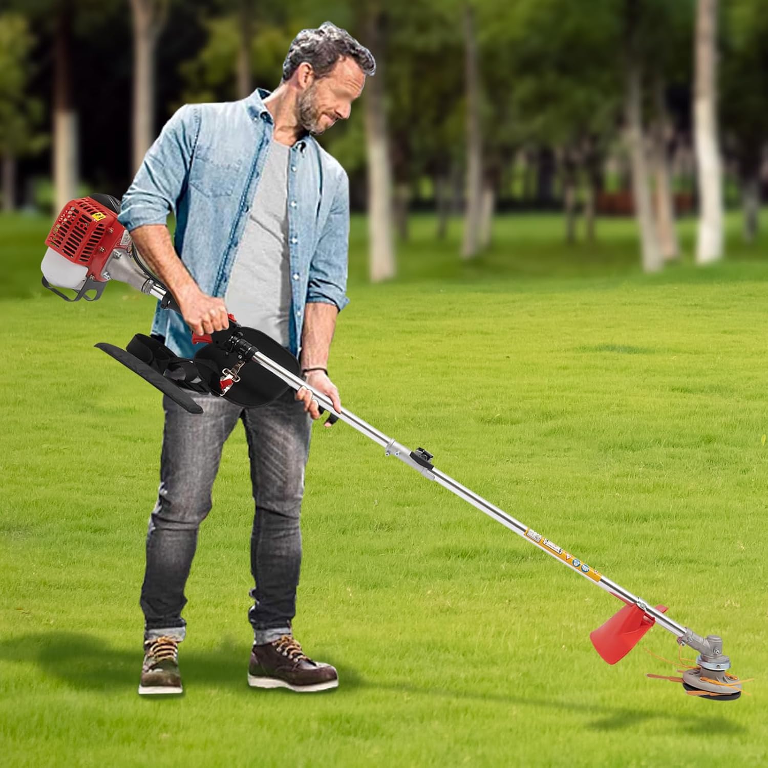 26CC Cordless Weed Wacker 2-Stroke Gas Grass Cutter 650W Gasoline Engine Grass Trimmer with 2T Blades Weed Eater Brush Cutter Lawn Edger for Lawn Orchard Mowing