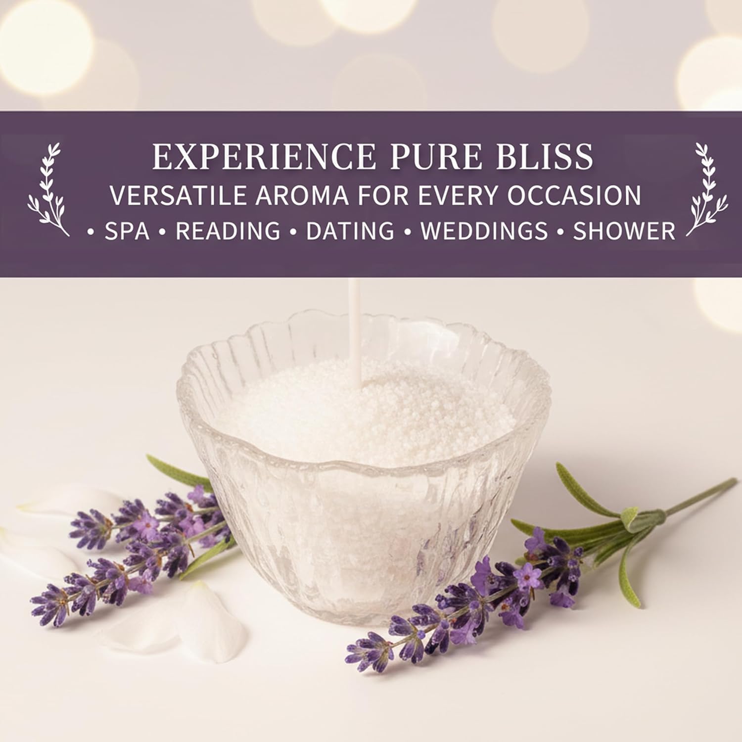 2.2lb Pearled Sand Wax Scented Candles with 50 Pcs Wicks and Wooden Spoons Valentines Sand Candles Gift for Women Girlfriend Wife Mother (White Lavender Scent, Blue Gift Box) without container