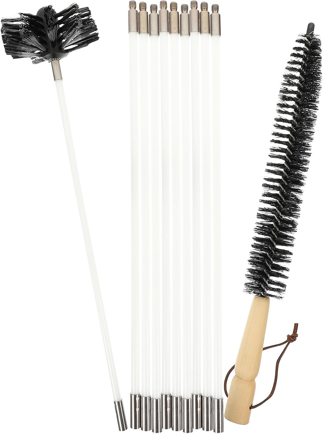 Dryer Vent Cleaning Brush Kit with 9 Nylon Flexible Rods and Wooden Handle Small Brush, Chimney and Duct Cleaning Supplies for Fireplace Flue and Vent Maintenance