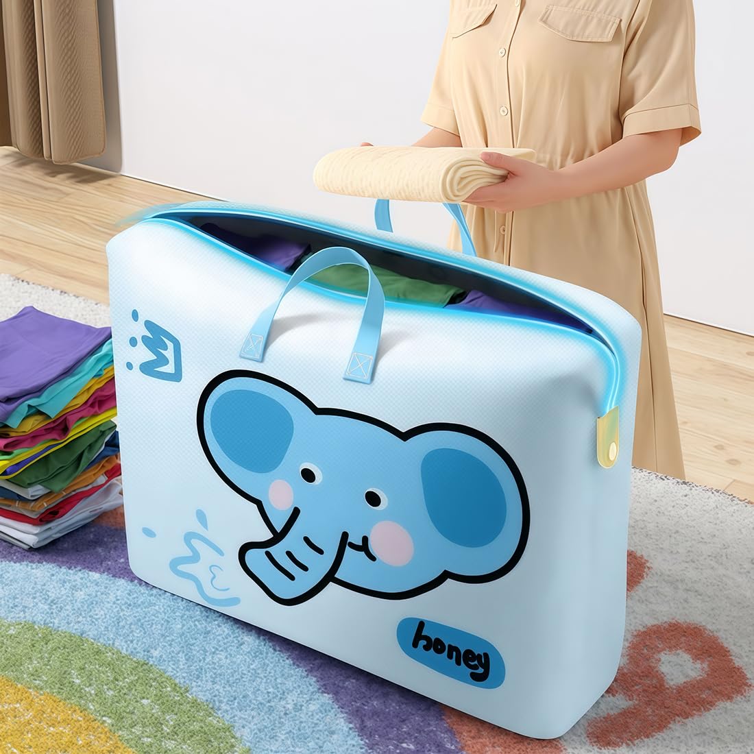 Trousse de Soin Bébé, Trousse de Toilette Bébé Géante avec Design Elephant Cartoon, Sans Odeur et Douce en Contact avec la Peau, Grande Capacité pour Vêtements et Couvertures d'Été