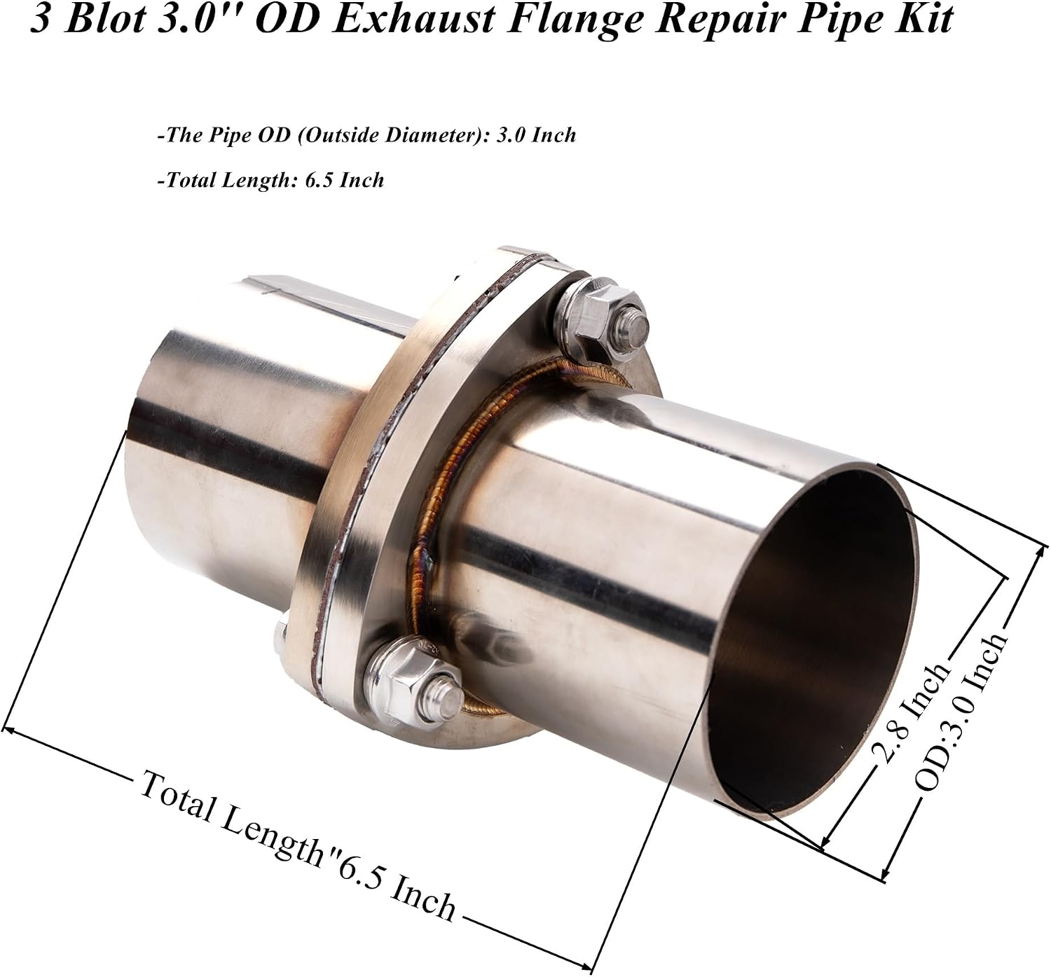 3 Bolt 3.0" OD Exhaust Flange Repair Pipe Kit.Stainless Steel Exhaust Welding Flange Quick Repair for Exhaust Flange Pipe With Gasket,Flange Bolt and Nut