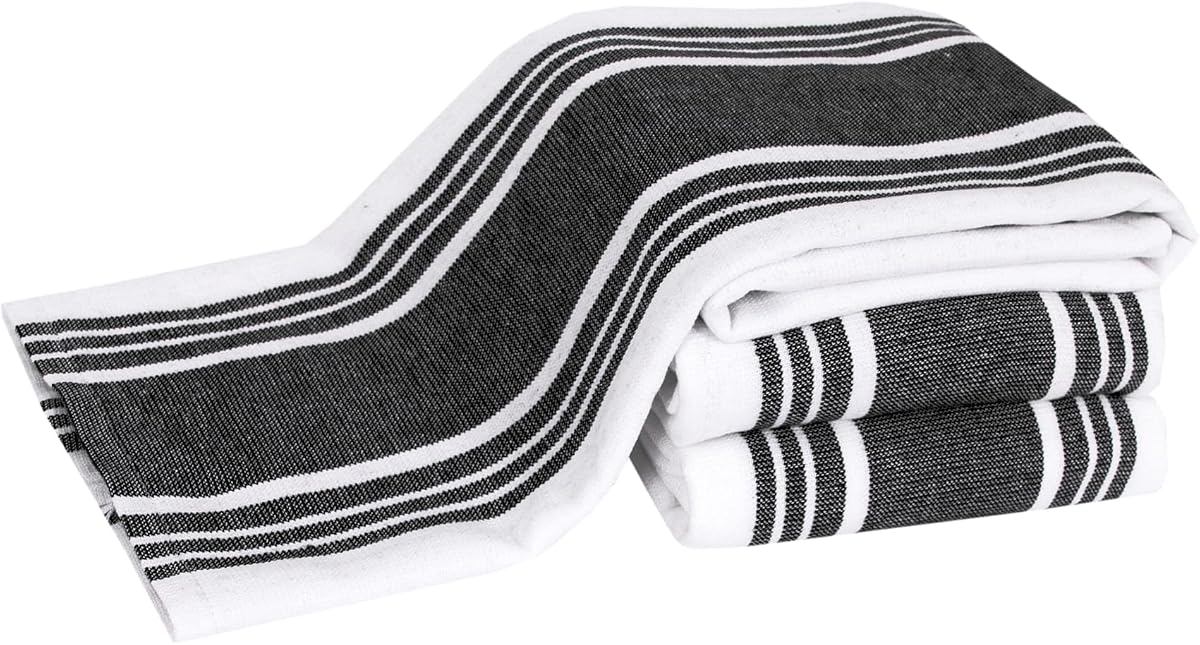 Toallas de cocina de doble uso: Altamente absorbentes, 100 % algodón, toallas de cocina de 17 x 30 pulgadas para limpiar y secar platos y cristalería, paquete de 3, color negro