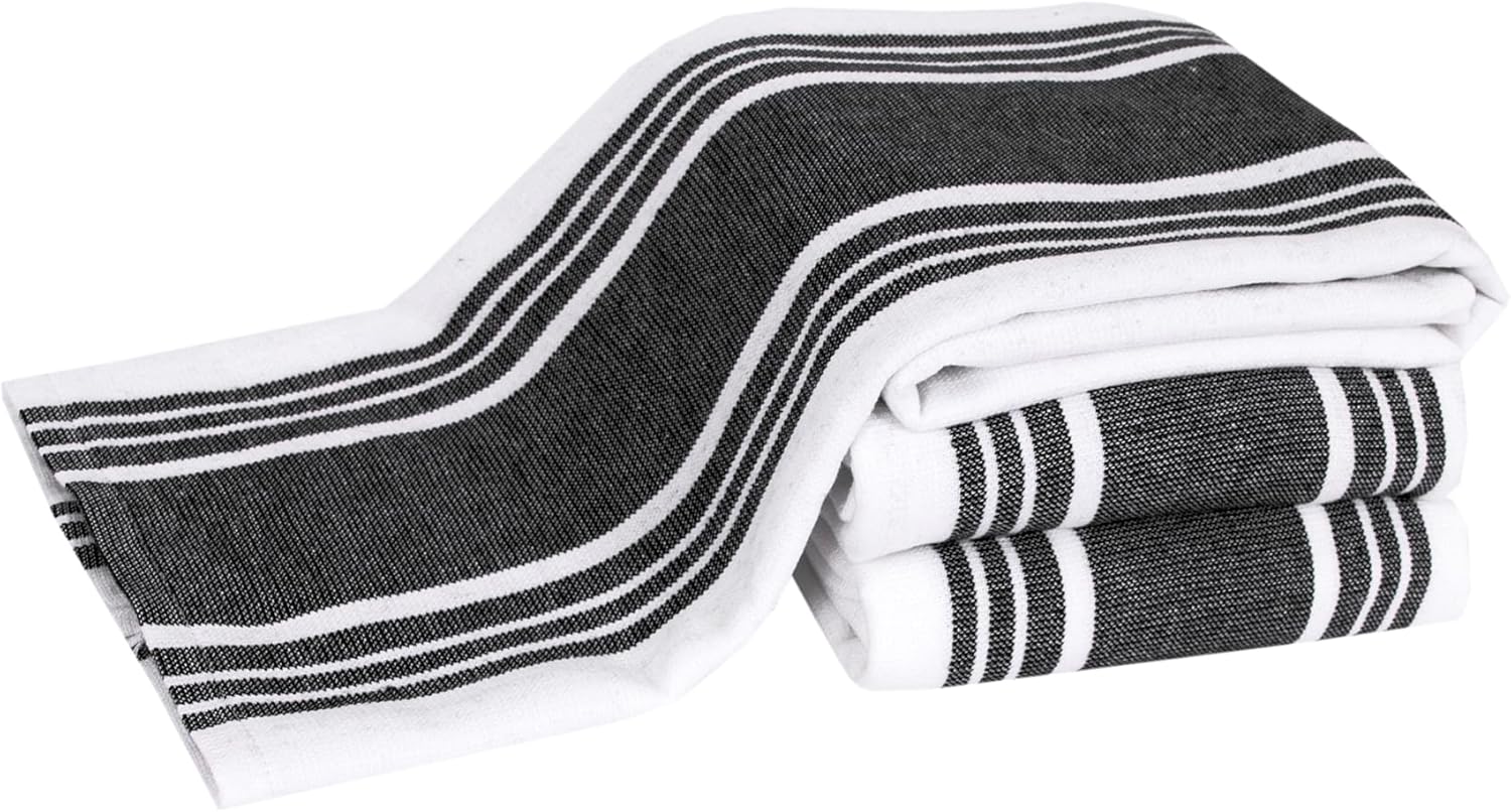 All-Clad Dual-Purpose Kitchen Towels: Highly Absorbent - 100% Cotton, 17"x30" Dish Towels for Cleaning & Drying Dishes & Glassware, 3-Pack, Black