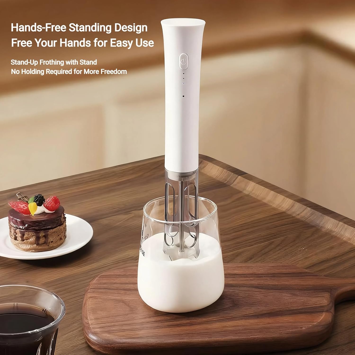 Rechargeable Milk Frother Hanheld, Dual Spring Whisk Electric Coffee Frother, Portable Hand Frother Wand Drink Mixer for Matcha Lattes Cappuccino, Kitchen Gifts, White image 4