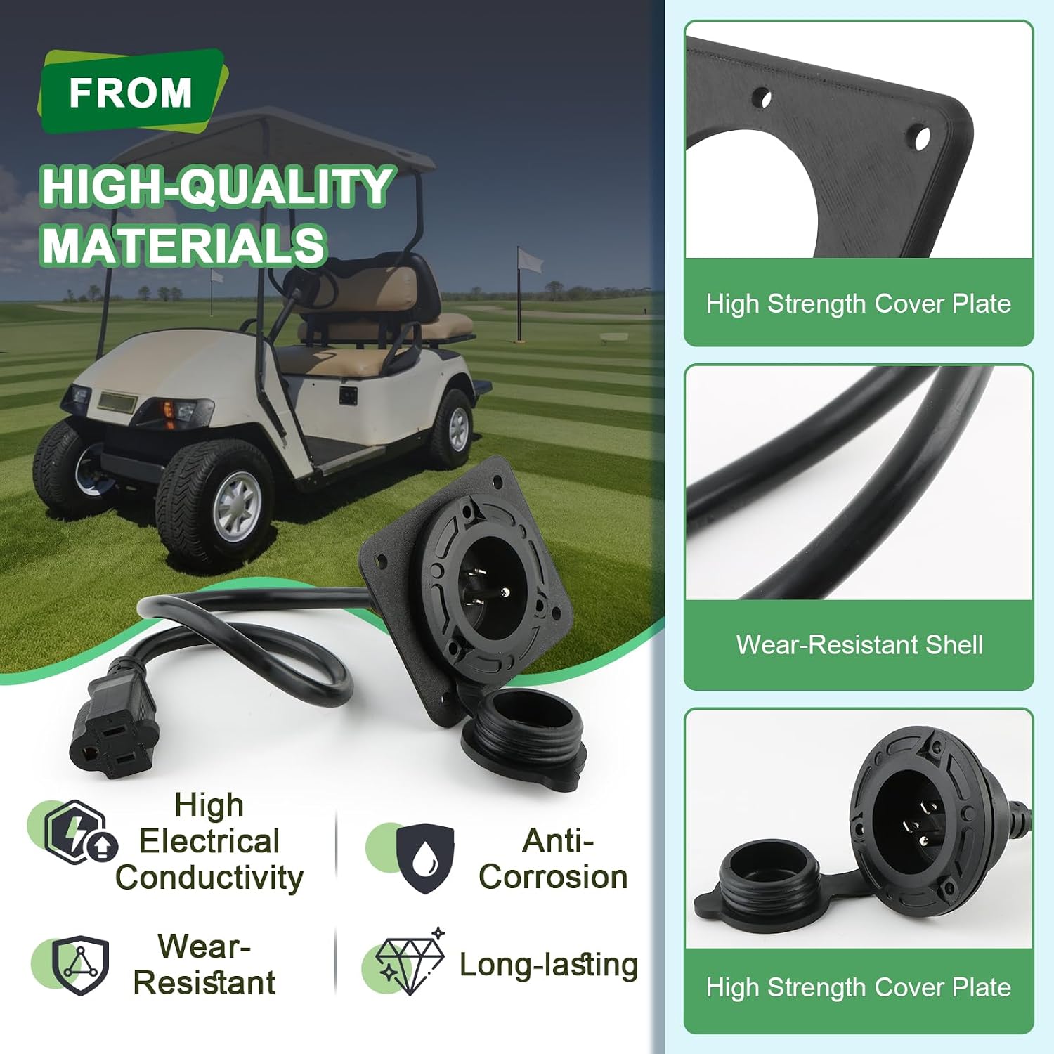 Charger Port Cover Plate Adapter with 120V Plug for for Lithium Battery for EZGO TXT 36 Golf Cart, Waterproof Design