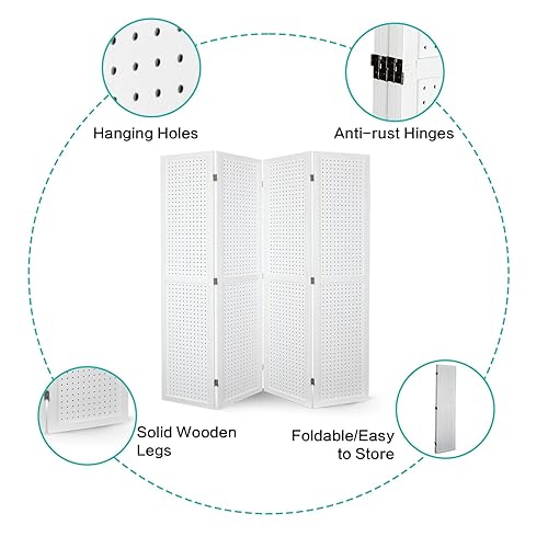 Vista 6 de Babion Pantalla de tablero de clavijas de 4 paneles, divisor de habitación, pantallas de privacidad plegables independientes, soporte de exhibición