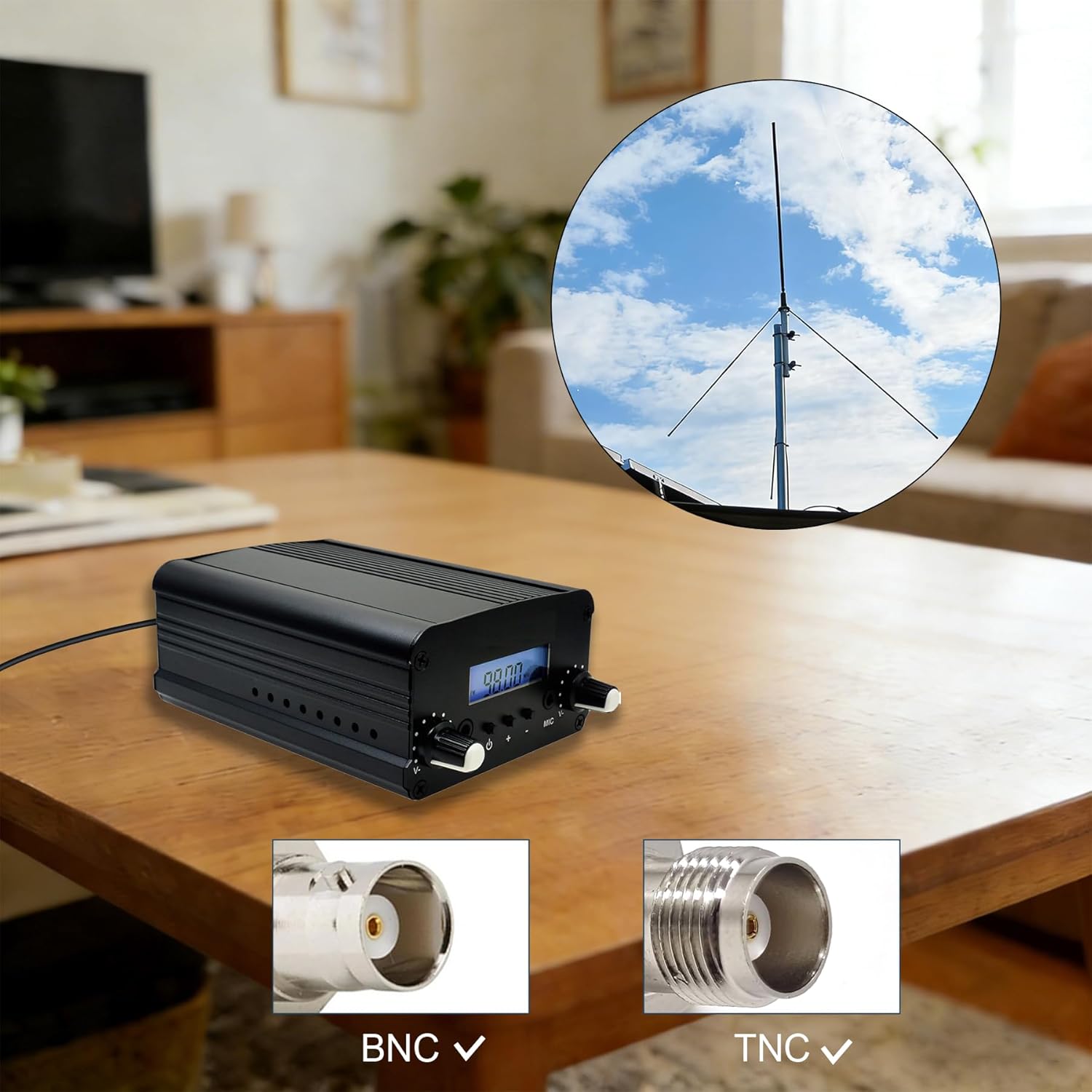 FM Broadcast Antenna GP100 1/4 Wave 87-108MHz High Gain 3dBi Omnidirectional Outdoor Antenna with Ground Plane 32ft Cable TNC BNC Connector for 0.5W-100W FM Transmitter Stereo Receiver