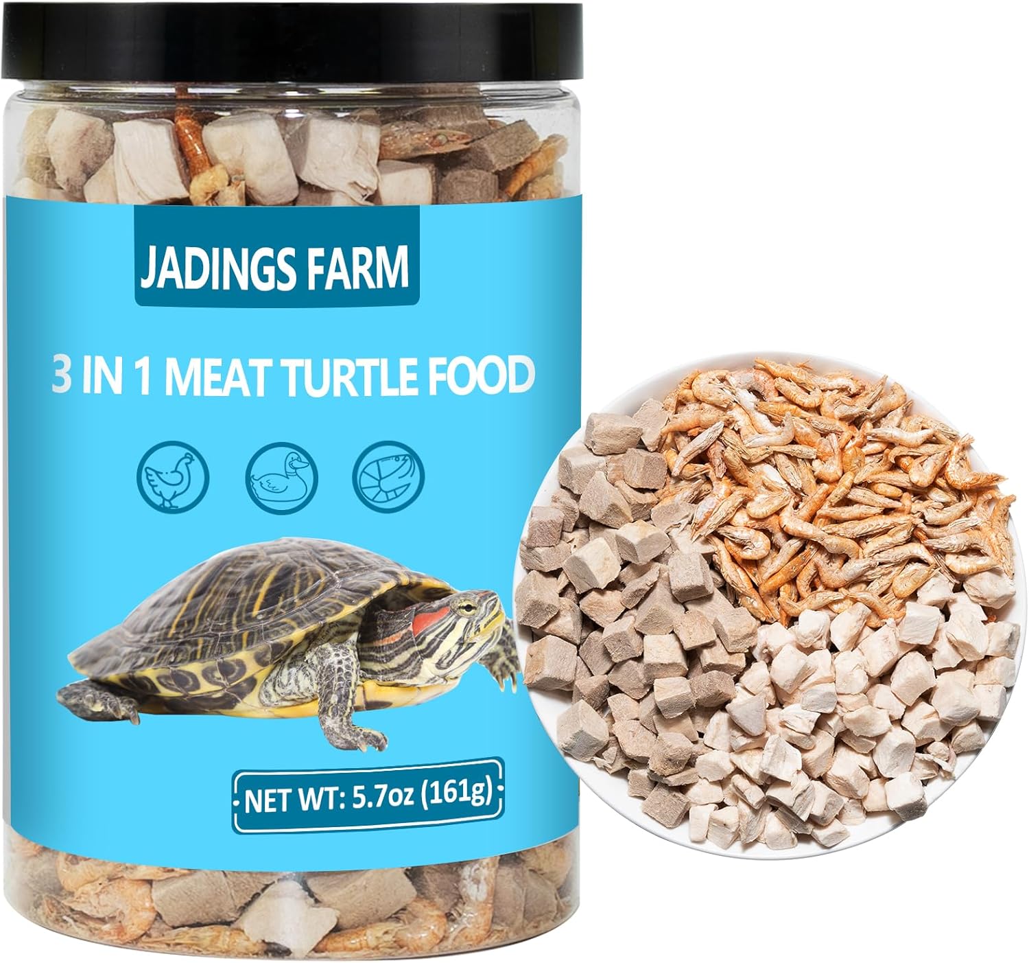 Turtle Food – 5.7 OZ Natural Freeze-Dried Meat – Chicken, Duck, and Shrimp – Healthy Treats for Turtles, Aquatic Turtle, Baby Turtles