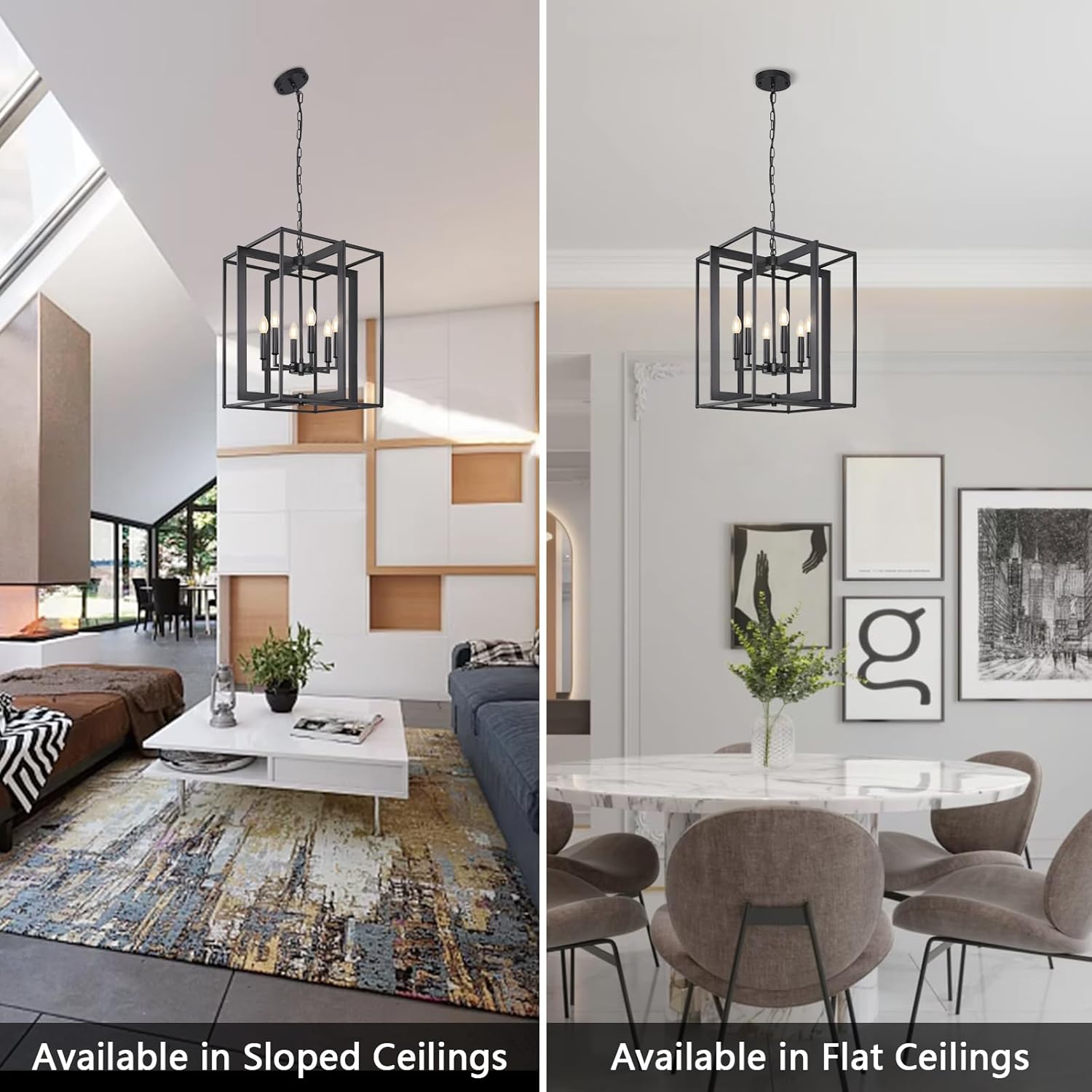 6-Light Modern Farmhouse Black Foyer Chandelier, 20.6'' Rustic Metal Chandeliers for Dining Room, Adjustable Industrial Vintage Lantern Hanging Light Fixture for Entryway, Kitchen, Hallway