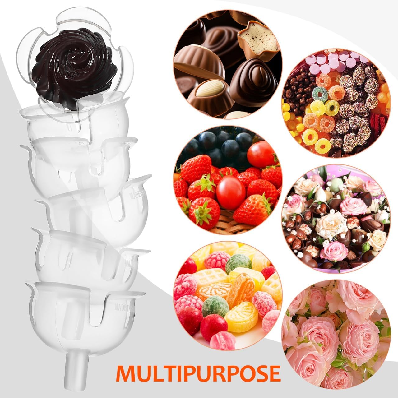 HAKIDZEL Clear Chocolate Flower Holders 100Pcs Candy Bouquet Plastic Base for DIY Chocolate Ball Cake Decoration Party Supplies