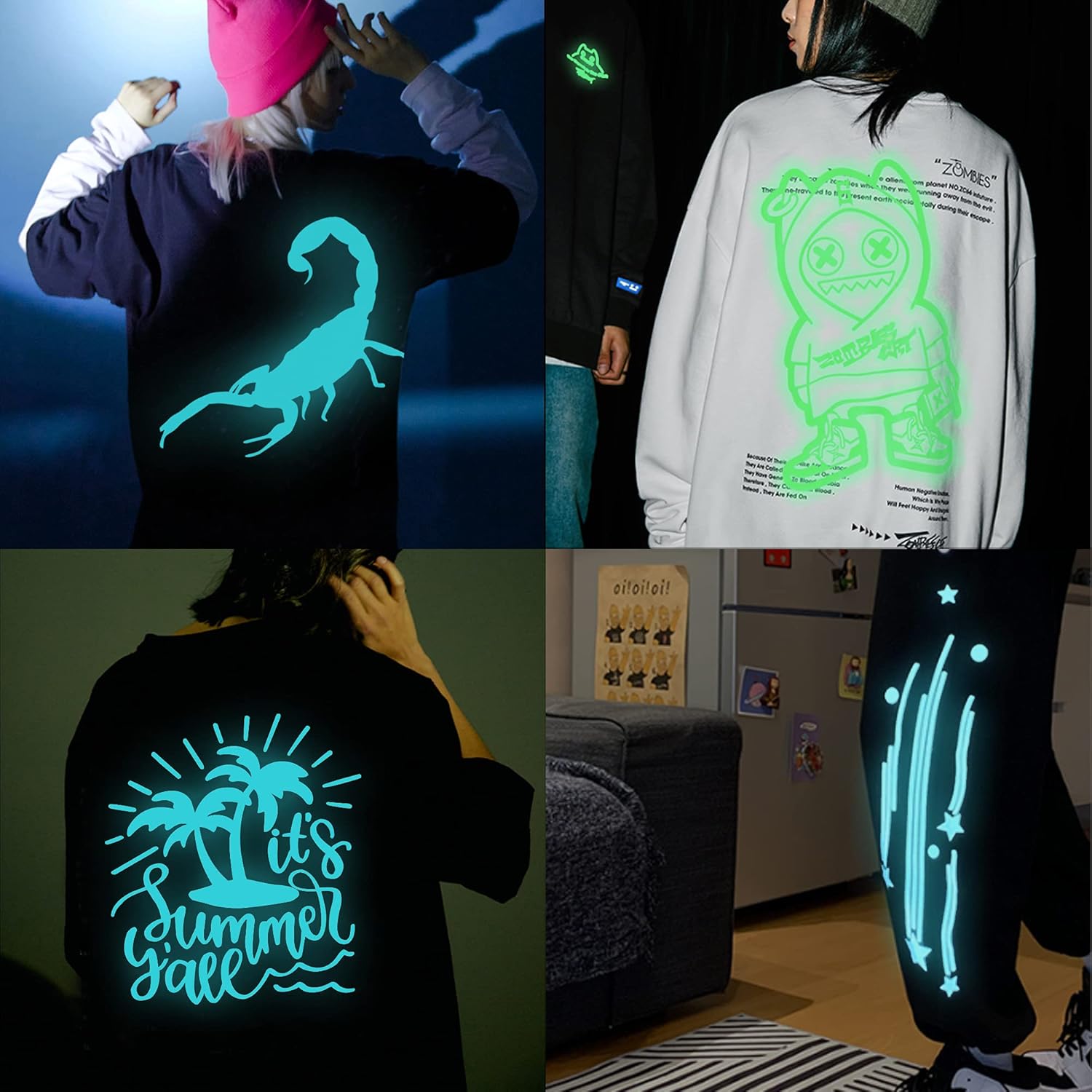 HTVVETUR Glow in The Dark HTV Heat Transfer Vinyl Roll 12 Inch by 5 Feet Iron on DIY for T-Shirt PU Stretch Elastic HTV Vinyl (Dark in Glow Light Green, 5FT)