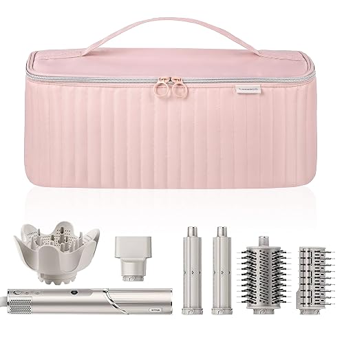 Lexeeco Travel Carrying Case for Hair Dryer Shark Flexstyle Dyson Airwrap Brush Hair Accessories Tools Storage Bag for Revlon Hairdryer Styler Organizer (Pink) - Pink