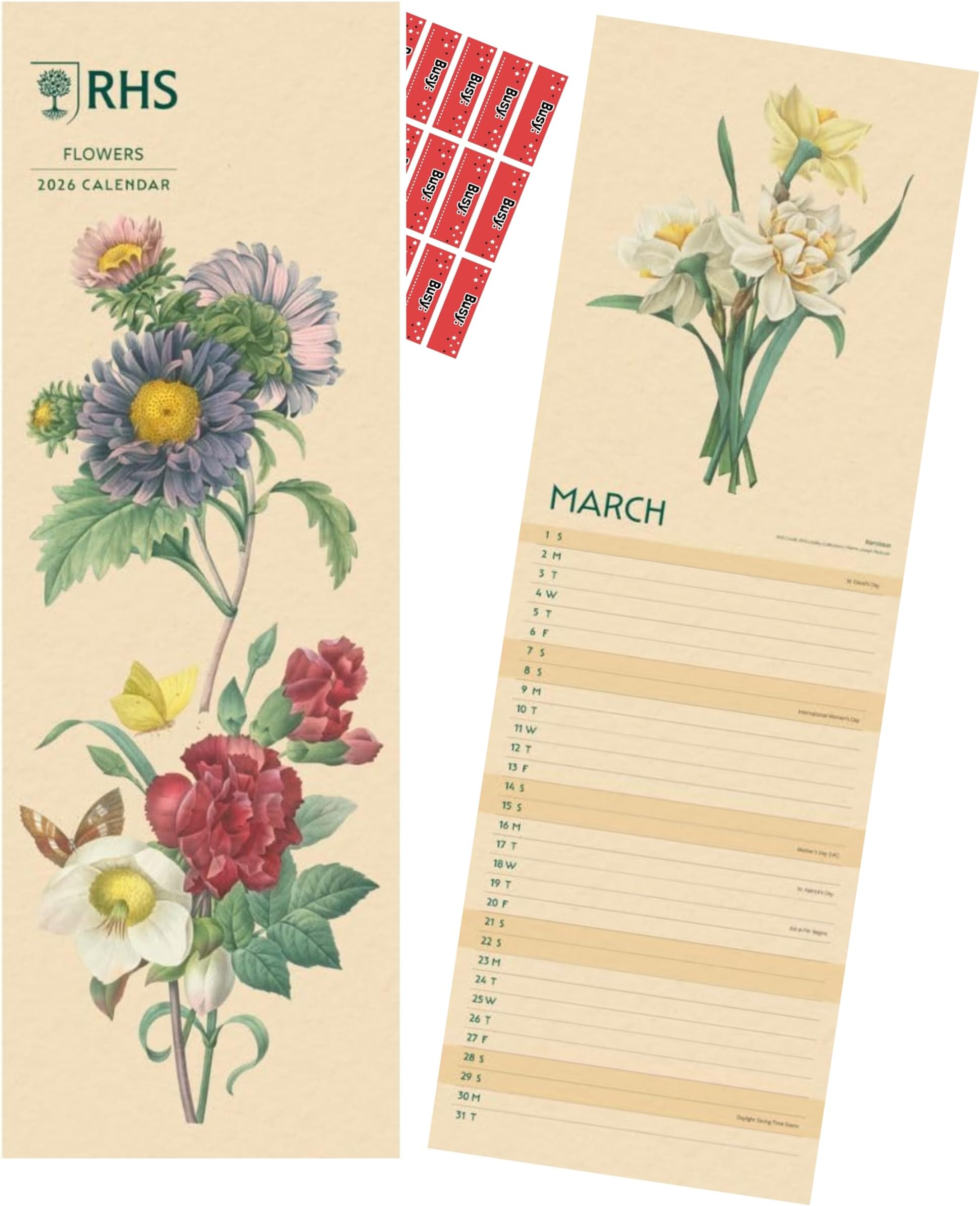 Royal Horticultural Society Fruit and Flowers Calendar 2026 Official RHS Slim Wall Calendar Gift with Free Organising Stickers (Plastic Free)