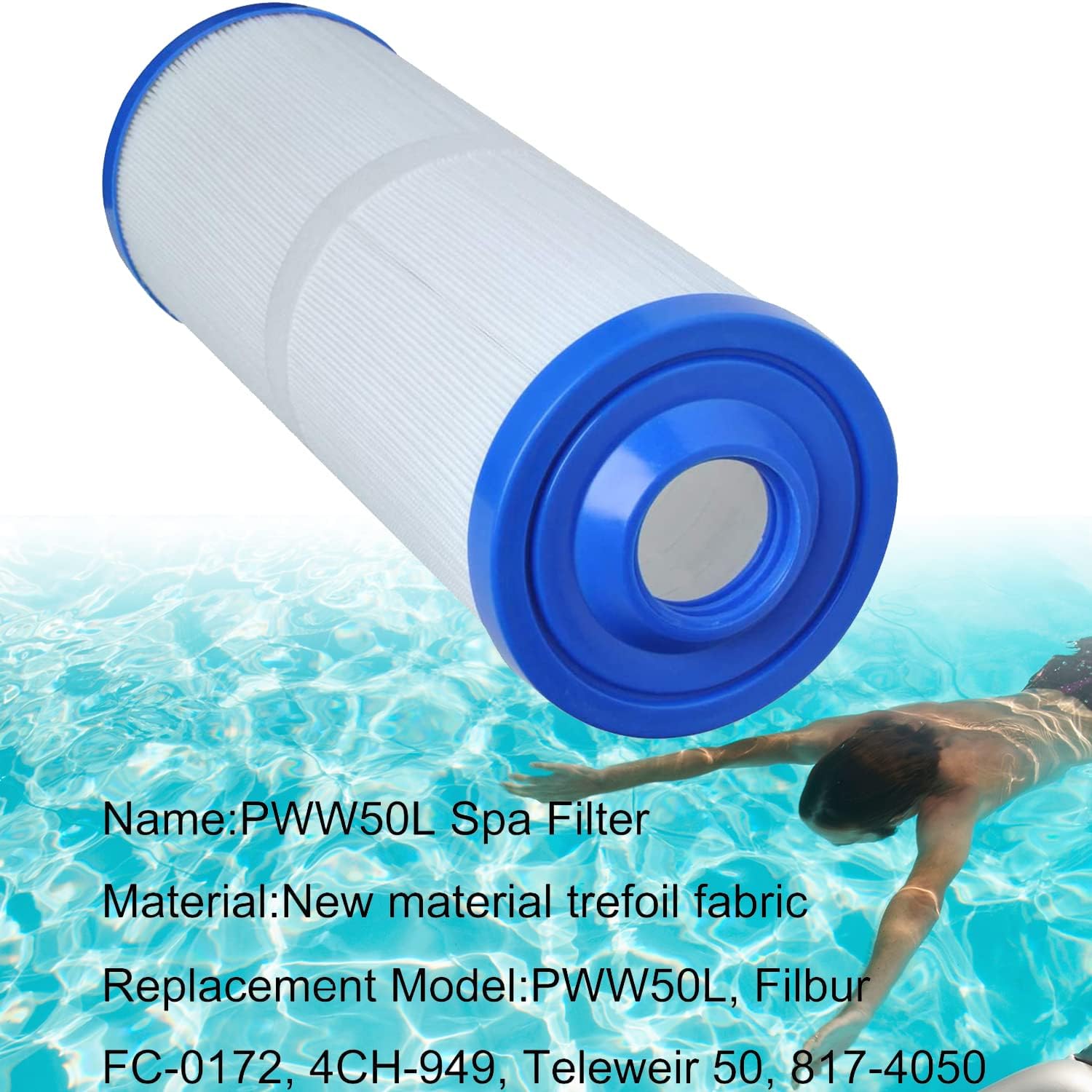 PWW50L Filter Replacement for Filbur FC-0172 Unicel 4CH-949, Pool Filter Compatible with Teleweir 50 Waterway 817-4050 Hot Tub Spa Filter Cartridge