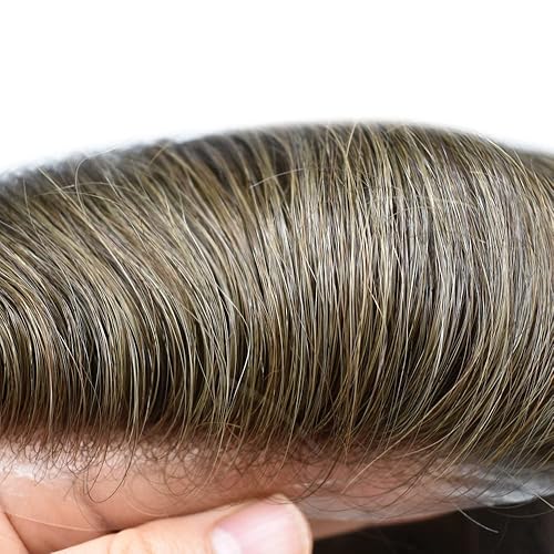 Miniatura 3 de Toupee - Piezas de cabello para hombre, encaje suave, cabello humano real, sistema de unidades de cabello tipo tupé, cabello humano para hombre,