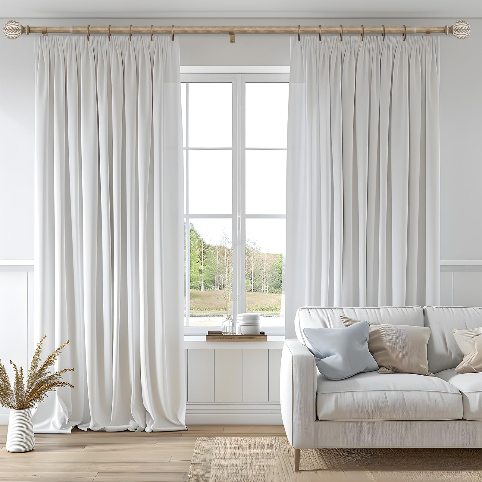 QDWIS Boho Wood Curtain Rods for Windows 48 to 84 inch,1