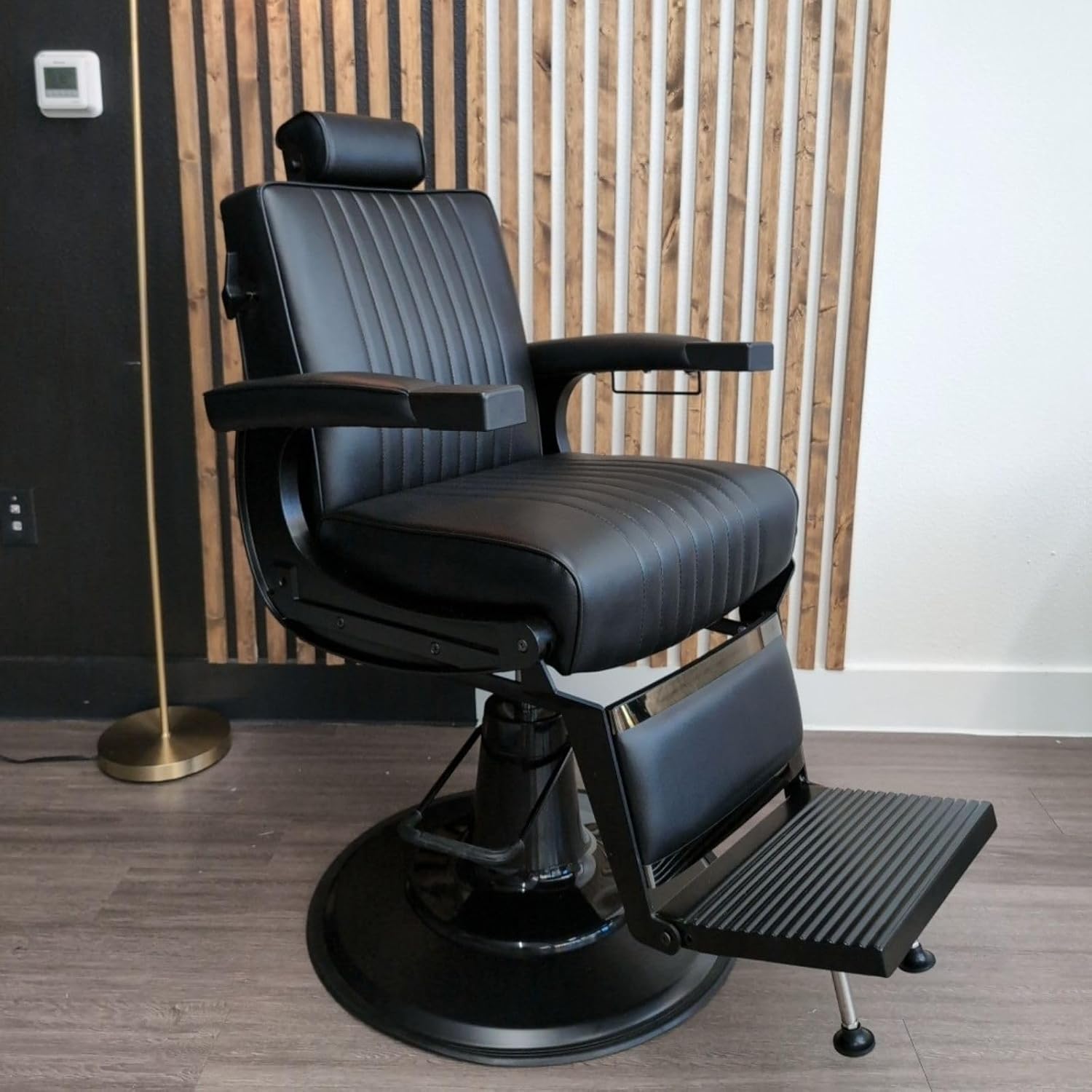 Capri Barber Chair with Recliner Heavy Duty Barber Chair, Black Cushion Matte Black Frame