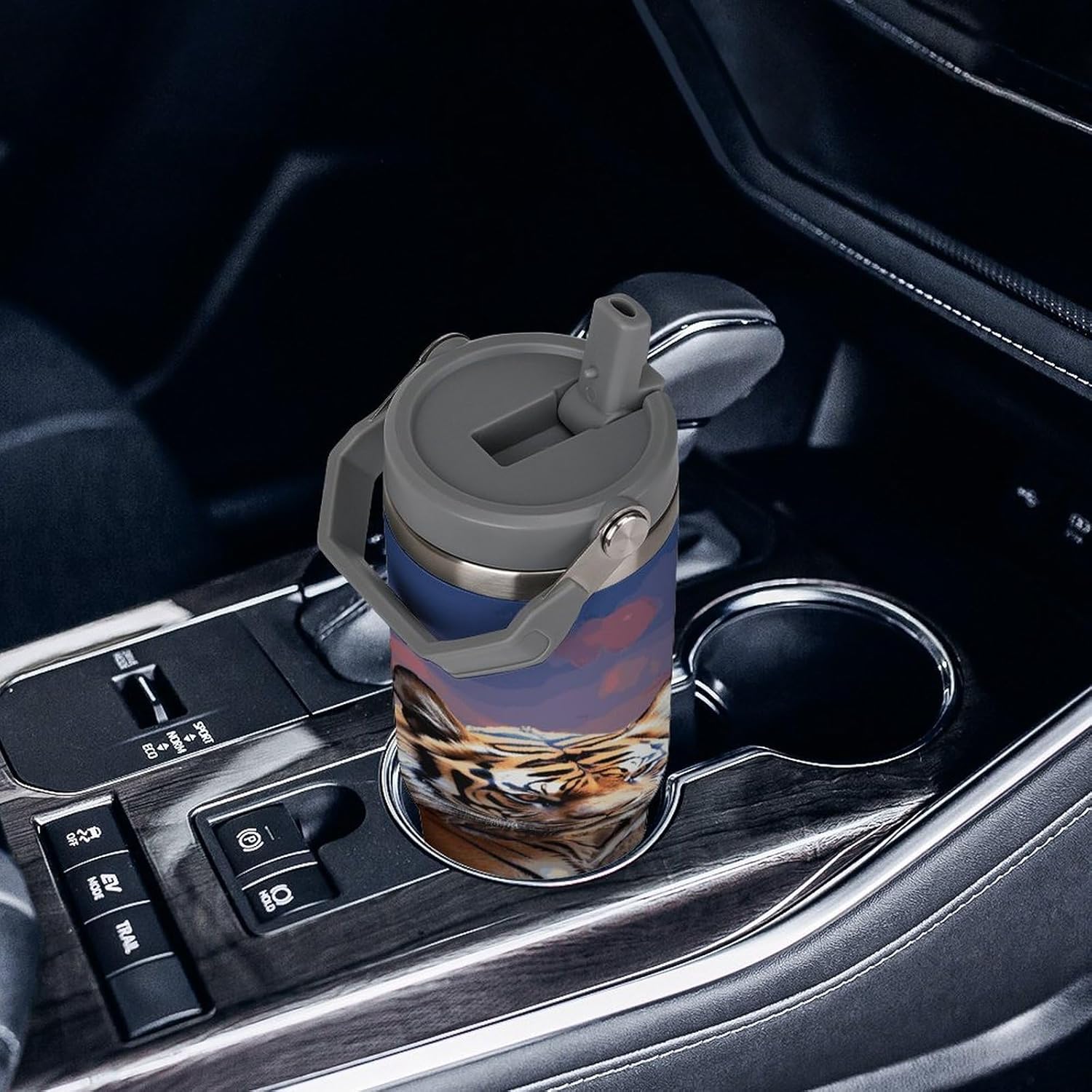 Tiger Colorful Sunset Water Bottle 30 Oz Fits Car Cup Holder,Insulated Coffee Mug Large Capacity Car Cups,Stainless Steel Double Wall Sport Bottle for Travel Sports Gym