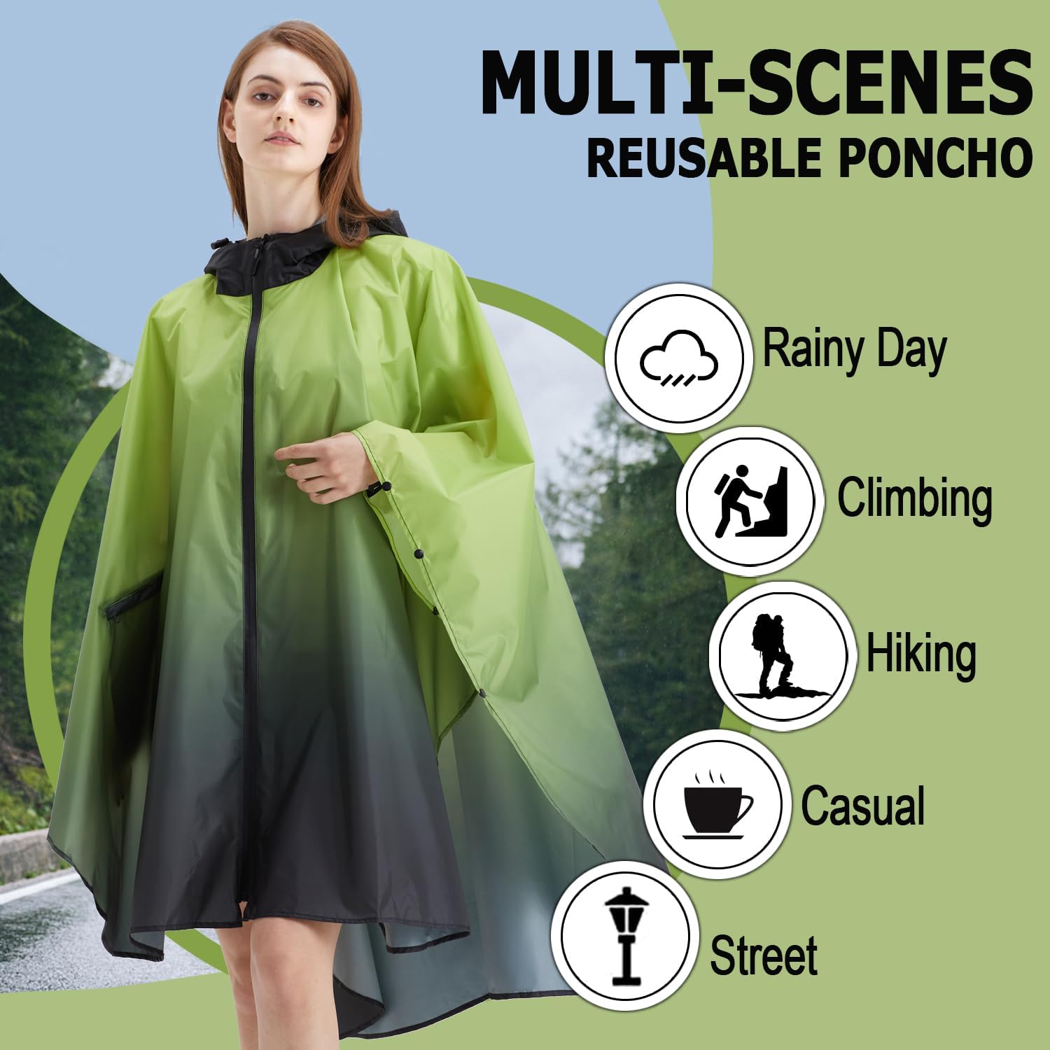 Fashion Hooded Rain Poncho Waterproof Raincoat Jacket with pocket for Women/Men/Adult - Image 3