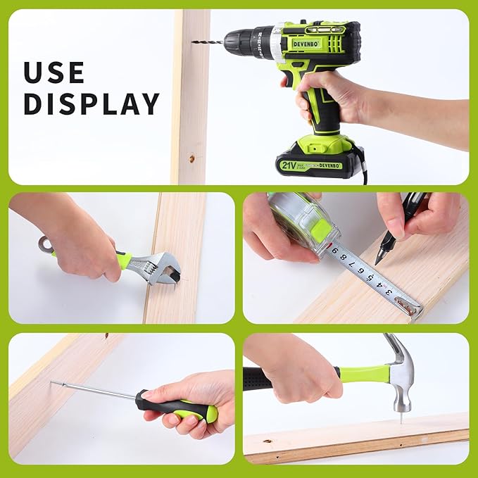 Taladro eléctrico inalámbrico devenbo con 2 baterías y 115 accesorios miniatura 4